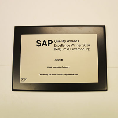 Vor kurzem erhielt die Firma JOSKIN die Auszeichnung „SAP Quality Awards excellence 2014“ für die Verbesserung der computergestützten Verwaltung mit Hilfe der SAP Suite on Hana. 